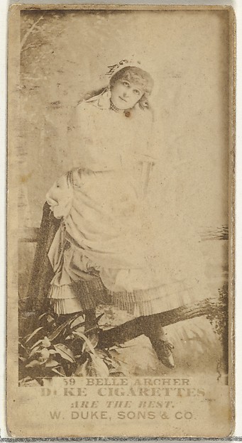 Card Number 59, Belle Archer, from the Actors and Actresses series (N145-7) issued by Duke Sons & Co. to promote Duke Cigarettes