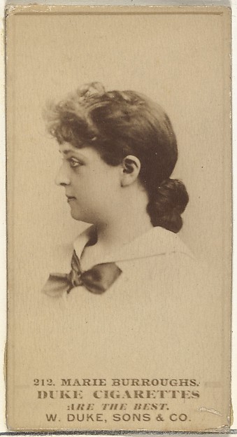 Card Number 212, Marie Burroughs, from the Actors and Actresses series (N145-7) issued by Duke Sons & Co. to promote Duke Cigarettes