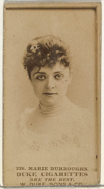 Card Number 228, Marie Burroughs, from the Actors and Actresses series (N145-7) issued by Duke Sons & Co. to promote Duke Cigarettes