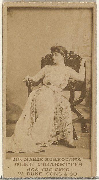 Card Number 210, Marie Burroughs, from the Actors and Actresses series (N145-7) issued by Duke Sons & Co. to promote Duke Cigarettes