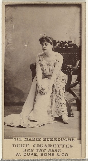 Card Number 211, Marie Burroughs, from the Actors and Actresses series (N145-7) issued by Duke Sons & Co. to promote Duke Cigarettes