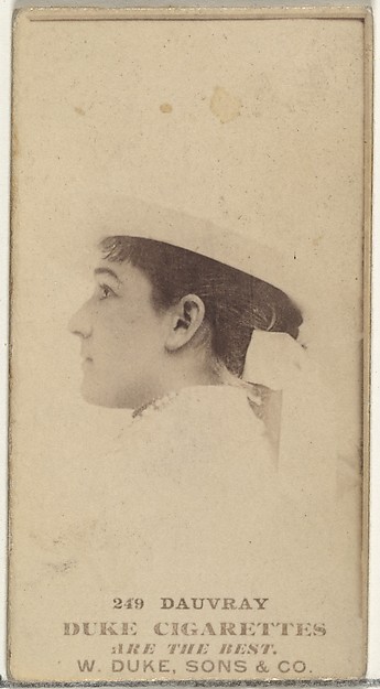 Card Number 249, Miss Dauvray, from the Actors and Actresses series (N145-7) issued by Duke Sons & Co. to promote Duke Cigarettes