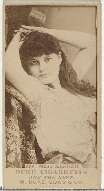Card Number 238, Miss Kirker, from the Actors and Actresses series (N145-7) issued by Duke Sons & Co. to promote Duke Cigarettes
