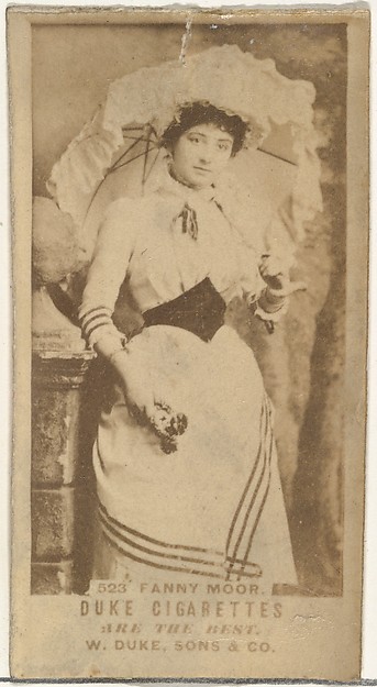 Card Number 523, Fanny Moor, from the Actors and Actresses series (N145-7) issued by Duke Sons & Co. to promote Duke Cigarettes