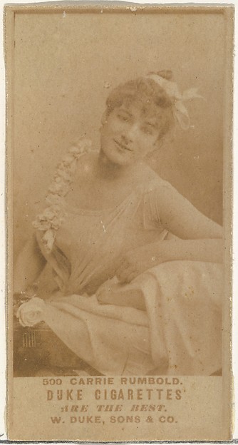 Card Number 500, Carrie Rumbold, from the Actors and Actresses series (N145-7) issued by Duke Sons & Co. to promote Duke Cigarettes