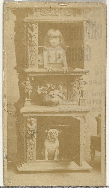 [Child and dog posing in fireplace], from the Actors and Actresses series (N145-8) issued by Duke Sons & Co. to promote Duke Cigarettes