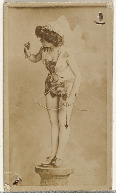 [Actress dressed as cupid perched on prop column], from the Actors and Actresses series (N145-8) issued by Duke Sons & Co. to promote Duke Cigarettes