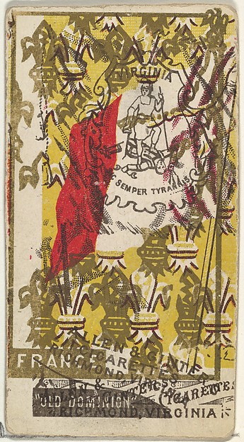 Virginia and France (double-printed card), from Flags of All Nations, Series 1 (N9) for Allen & Ginter Cigarettes Brands