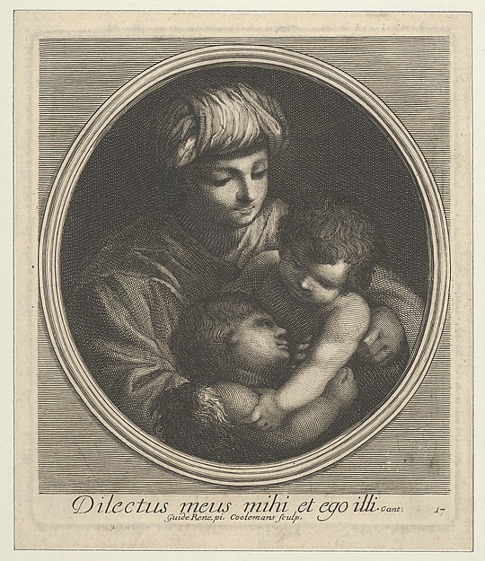 The Virgin with the infant Christ and the young Saint John the Baptist, in a circular frame, after Reni by Jacobus Coelemans