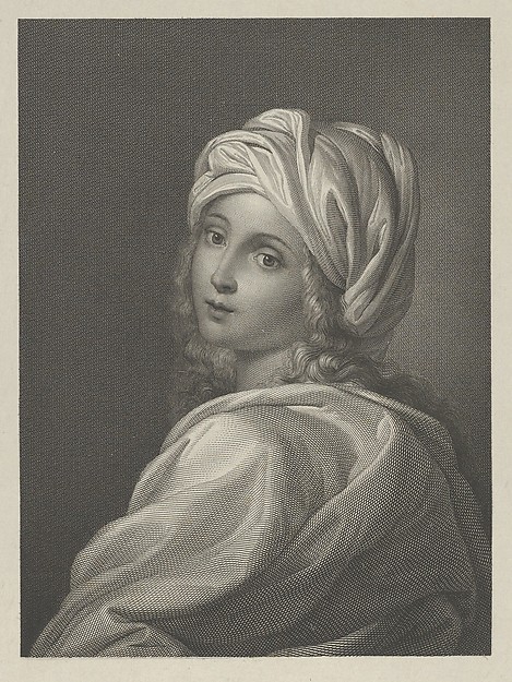 Portrait of Beatrice Cenci in bust-length, turning to face outwards with a cloth wrapped around her head, after Reni
