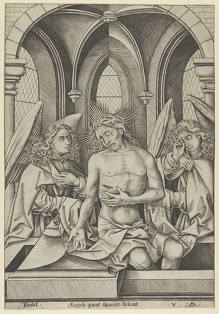 Christ as the Man of Sorrows Between Two Angels by Israhel van Meckenem