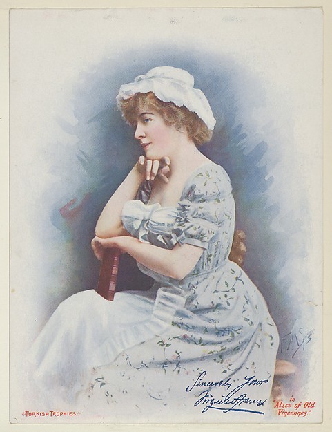 Alice of Old Vincennes, from the Actresses series (T1), distributed by the American Tobacco Co. to promote Turkish Trophies Cigarettes by Frederick Moladore Spiegle, The Metropolitan Museum of Art