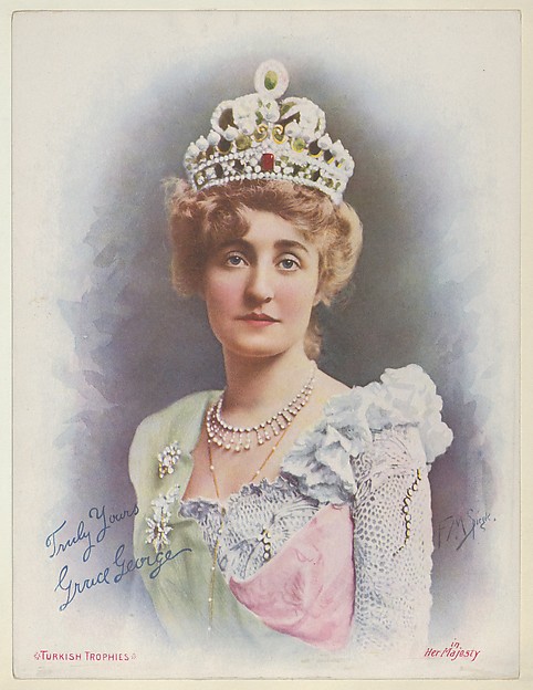 Grace George in Her Majesty, from the Actresses series (T1), distributed by the American Tobacco Co. to promote Turkish Trophies Cigarettes by Frederick Moladore Spiegle, The Metropolitan Museum of Art