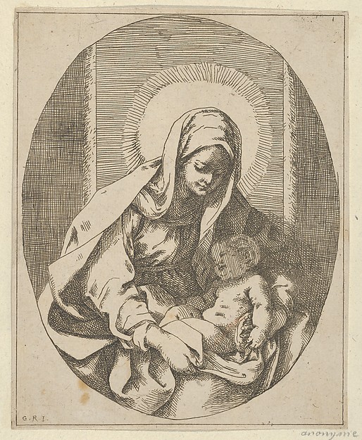 The Virgin holding the infant Christ on her lap, an oval composition, after Reni by Guido Reni