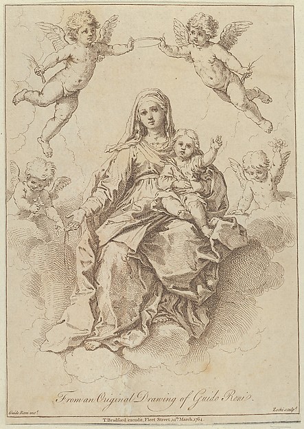 The Virgin seated in the clouds with the infant Christ, surrounded by putti, after a drawing by Reni by Giuseppe Zocchi