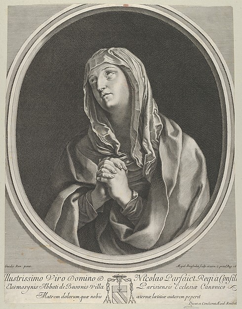 The Virgin in prayer looking up to the left, in an oval frame, after Reni by Gilles Rousselet
