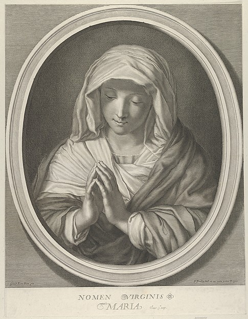 The Virgin in prayer looking down, in an oval frame, after Reni by Francois de Poilly