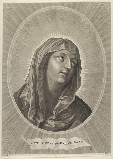 The head of the Virgin looking up to the right, in an oval frame, after Reni by Adrian van Melar