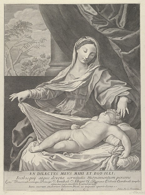 The Virgin holding a cloth above the sleeping infant Christ, after Reni by Pietro Masini