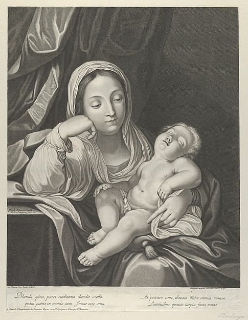 The Virgin seated with her head resting on her right hand, holding the sleeping infant Christ on her lap, after Reni by Jean Boulanger