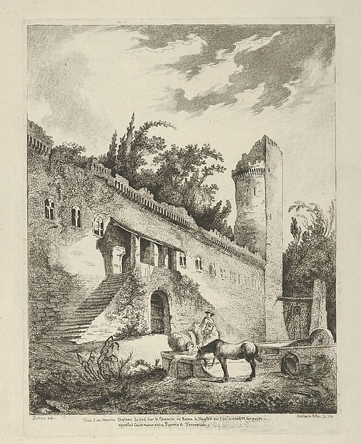Vue d'un ancien chateau scitué sur le chemin de Rome à Naples from Differentes vues dessiné d'après nature... dans les environs de Rome et de Naples