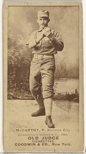 John A. McCarty, Pitcher, Kansas City Cowboys, from the Old Judge series (N172) for Old Judge Cigarettes