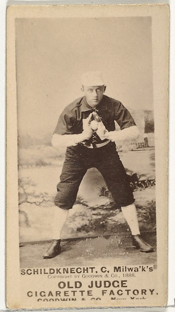 Schildknecht, Catcher, Milwaukee, from the Old Judge series (N172) for Old Judge Cigarettes