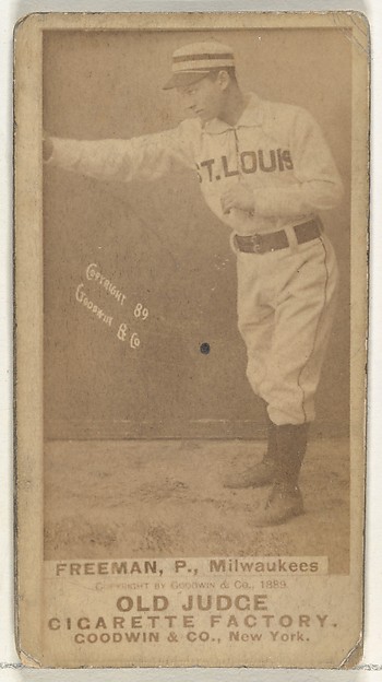 Julius Benjamin "Julie" Freeman, Pitcher, Milwaukee, from the Old Judge series (N172) for Old Judge Cigarettes