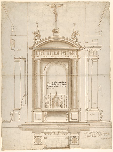 Design for an Altar Surmounted by a Crucifix in Four Different Views by Vincenzo de' Rossi