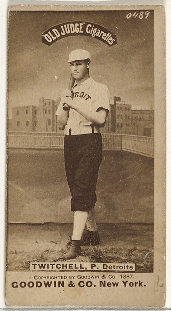Lawrence Grant "Larry" Twitchell, Pitcher, Detroit Wolverines, from the Old Judge series (N172) for Old Judge Cigarettes