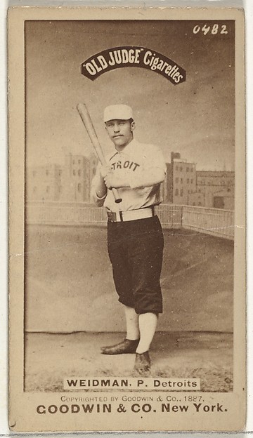 George Edward "Stump" Wiedman, Pitcher, Detroit Wolverines, from the Old Judge series (N172) for Old Judge Cigarettes