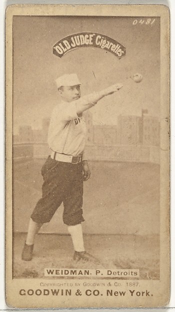 George Edward "Stump" Wiedman, Pitcher, Detroit Wolverines, from the Old Judge series (N172) for Old Judge Cigarettes