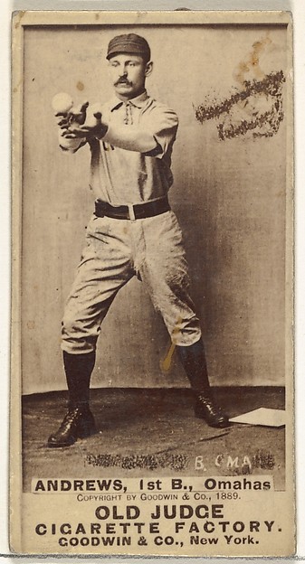 William Walter "Wally" Andrews, 1st Base, Omaha Omahogs/Lambs, from the Old Judge series (N172) for Old Judge Cigarettes