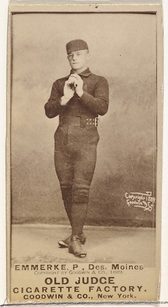 Robert Emmerke, Pitcher, Des Moines Prohibitionists, from the Old Judge series (N172) for Old Judge Cigarettes