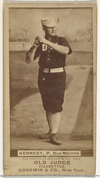 Theodore A. "Ted" Kennedy, Pitcher, Des Moines Prohibitionists, from the Old Judge series (N172) for Old Judge Cigarettes
