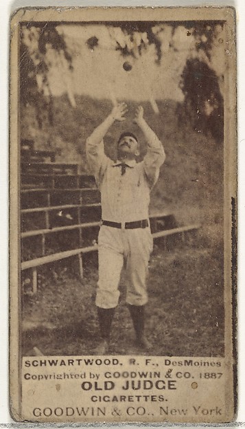 Schwartwood, Right Field, Des Moines Prohibitionists, from the Old Judge series (N172) for Old Judge Cigarettes