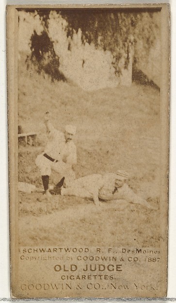 Schwartwood, Right Field, Des Moines Prohibitionists, from the Old Judge series (N172) for Old Judge Cigarettes