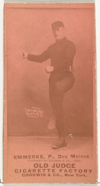 Robert Emmerke, Pitcher, Des Moines Prohibitionists, from the Old Judge series (N172) for Old Judge Cigarettes