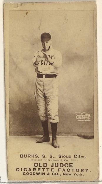 Robert E. Burks, Shortstop, Sioux City Corn Huskers, from the Old Judge series (N172) for Old Judge Cigarettes