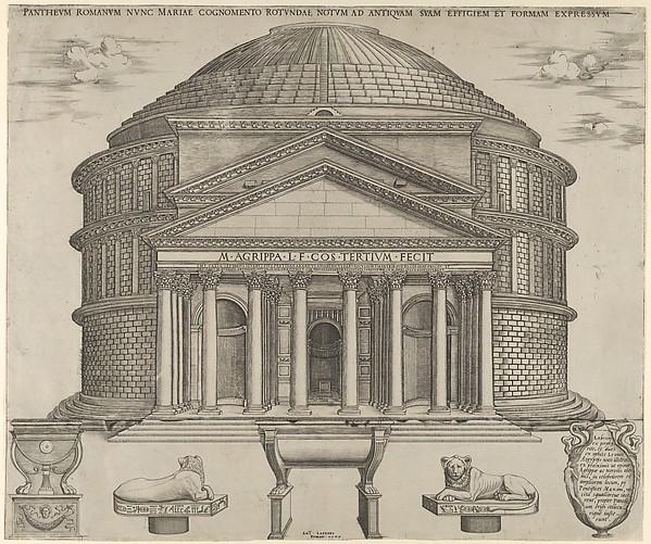 Elevation of the Pantheon in Rome, reconstructed to its original form
