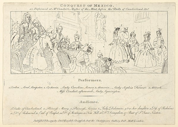 Key with List of Performers to: The Indian Emperor, or, The Conquest of Mexico, Act 4, scene 4 by William Hogarth, The Metropolitan Museum of Art