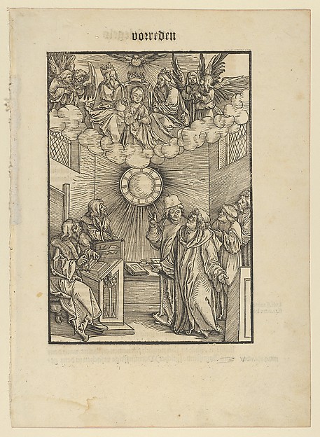 The Author Writing the Layenspiegel; The Trinity and the Virgin at the Upper Center, from "Der Neue Layenspiegel" by Hans Schäufelein