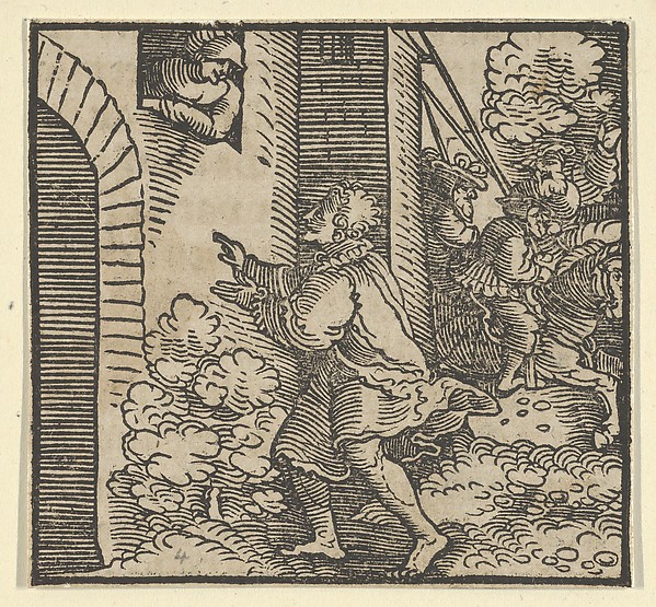 Rinaldo Robbed, Standing in front of the Widow's House, from The Decameron