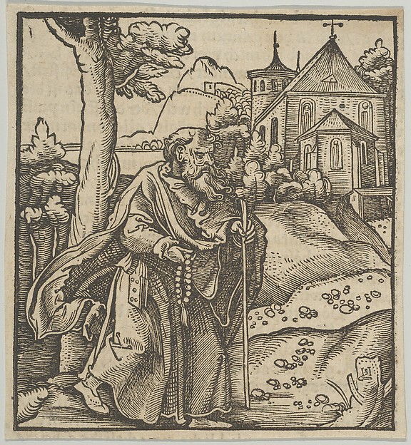 An Old Pilgrim Walking to the Right, from Hymmelwagen auff dem, wer wol lebt...