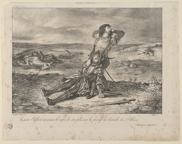 Young Clifford Finding the Body of his Father, from "L'Artiste"