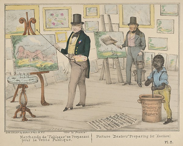 Vive la France, Marchands de "Tableaux" se Preparant pour la Vente Publique / Picture "Dealers" Preparing for "Auction"