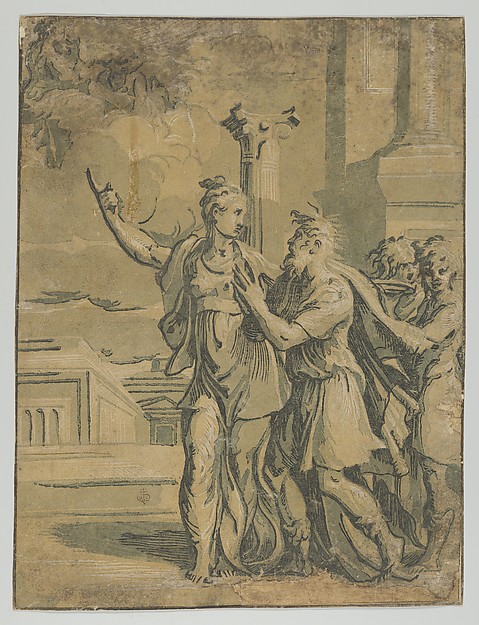 The Tirburtine Sibyl telling the Emperor Augustus of the coming in Christ, after Parmigianino by Anonymous, Italian, 16th century