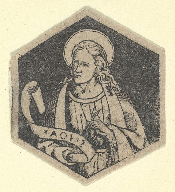 St John the Evangelist, holding a banderole (possibly a modern impression)