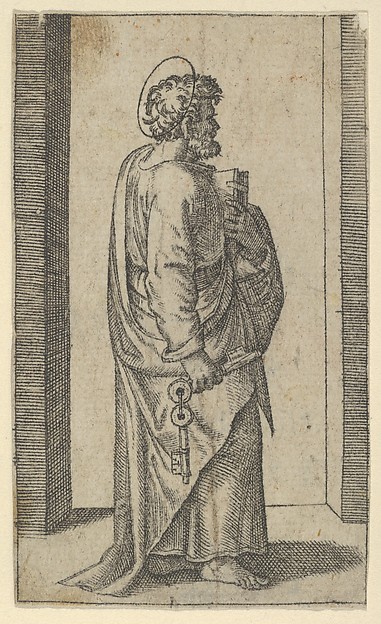 Saint Peter, keys in right hand, book in left, facing right, from "Piccoli Santi" (Small Saints)