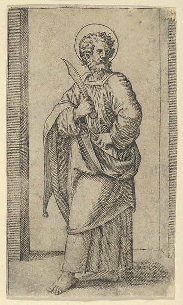 Saint Bartholomew, knife in his right hand, from "Piccoli Santi" (Small Saints)